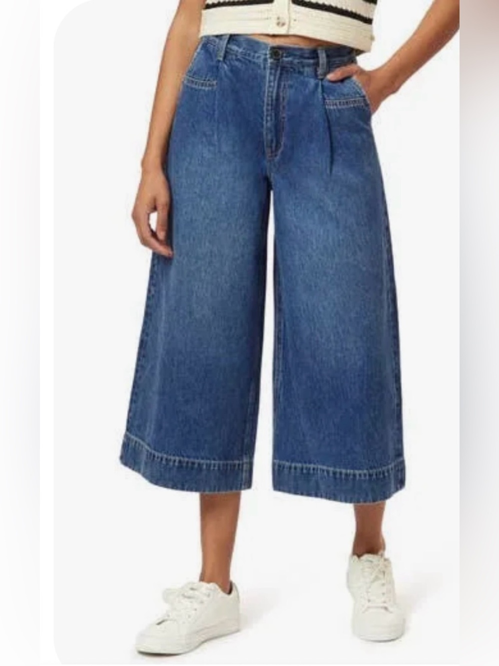 Scotch & Soda Mid-Blue Wide Leg Cropped Denim Jeans